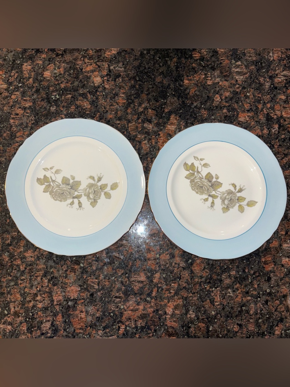 Crown Staffordshire Gray Blossoms 2 Salad Plates Vintage Bone China England